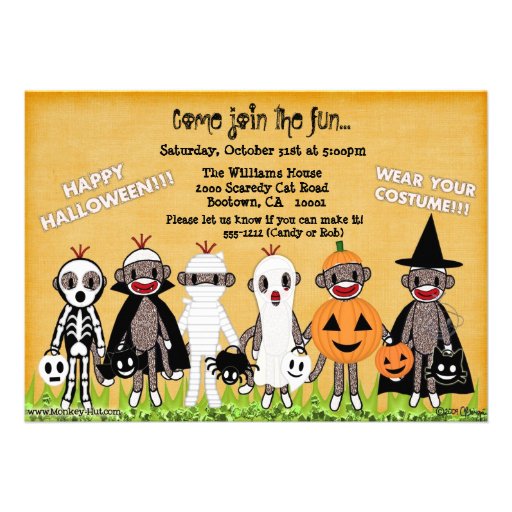Sock Monkey Halloween Greeting Card or Invitation