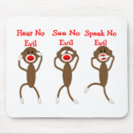Sock Monkey--Hear, Speak, See NO EVIL Mouse Pad