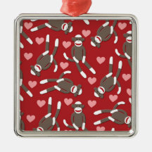 Sock Monkey Hearts Christmas Ornaments