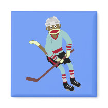 Sock Monkey Hockey Player Magnets