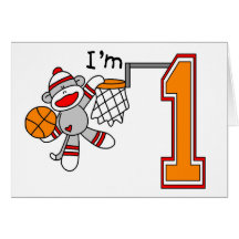 Sock Monkey Hoops 1st Birthday Greeting Cards