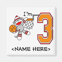 Sock Monkey Hoops 3rd Birthday Refrigerator Magnets