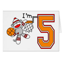 Sock Monkey Hoops 5th Birthday Cards