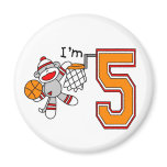 Sock Monkey Hoops 5th Birthday Refrigerator Magnets