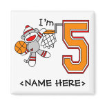 Sock Monkey Hoops 5th Birthday Fridge Magnets