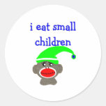 Sock Monkey "I EAT SMALL CHILDREN" Round Sticker