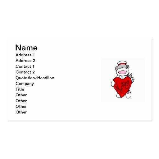 Sock Monkey I Love Nursing T-shirts and Gifts Business Cards