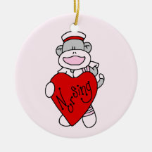Sock Monkey I Love Nursing T-shirts and Gifts Ornaments