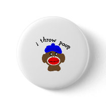 Sock Monkey "I THROW POOP" Pinback Buttons