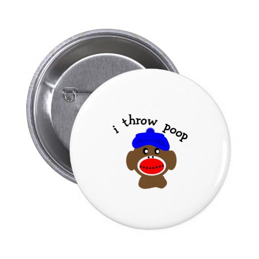 Sock Monkey "I THROW POOP" Pinback Buttons