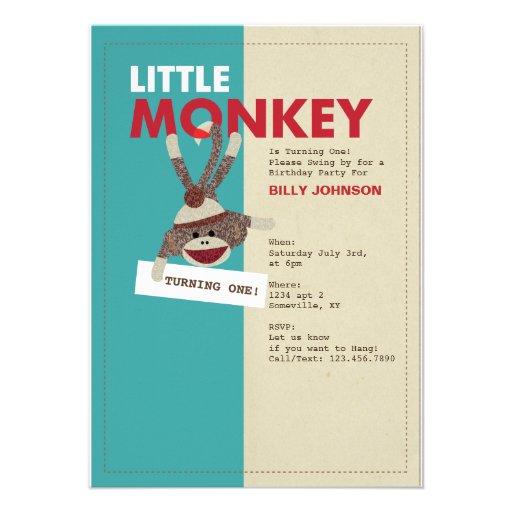 Sock Monkey Invitation-Turning one!