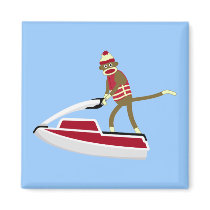 Sock Monkey Jetski Fridge Magnets
