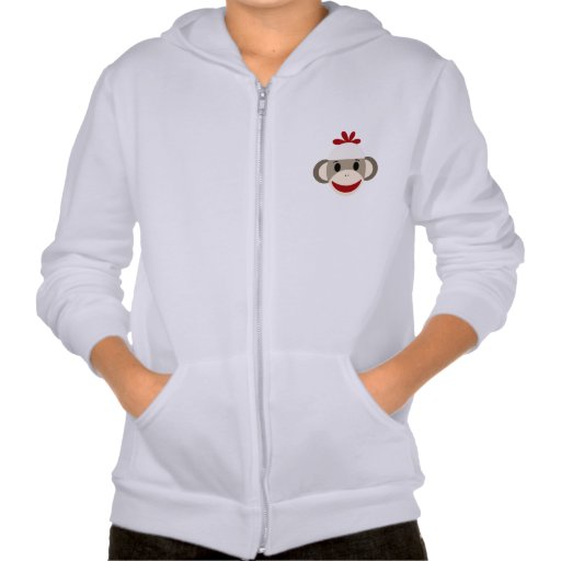 Sock Monkey Kid's Fleece Zip Hoodie, White Hoodie Zazzle