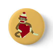 Sock Monkey Love Heart buttons by sockmonkeys Sock Monkey Love Heart buttons