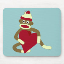 Sock Monkey Love Heart Mouse Mat