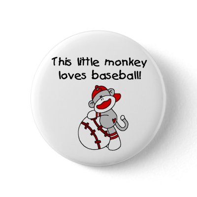 Sock Monkey Loves Baseball Button