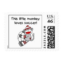 Sock Monkey Loves Soccer T shirts and Gifts Stamps