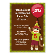 Sock Monkey Monkey Business Birthday Invitation