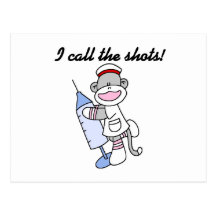 Sock Monkey Nurse I Call the Shots Gifts Post Cards