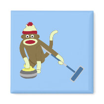 Sock Monkey Olympic Curling Refrigerator Magnet