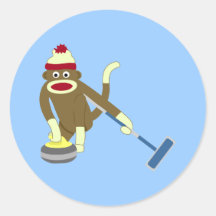 Sock Monkey Olympic Curling Round Sticker