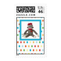 Sock Monkey on Polka Dots Postage