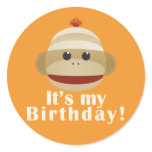 Sock Monkey Orange Birthday Stickers Kelly Schwark