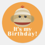 Sock Monkey Orange Birthday Stickers Kelly Schwark