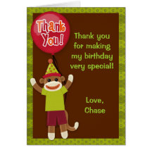 Sock Monkey Party Thank You Note Card