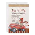 Sock Monkey Pedal Car, Boy Baby Birth Announcement