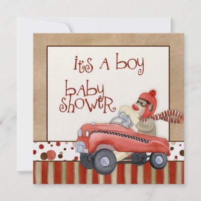  Baby Shower Invitations on Sock Monkey Pedal Car  Boy Baby Shower Invitation From Zazzle Com