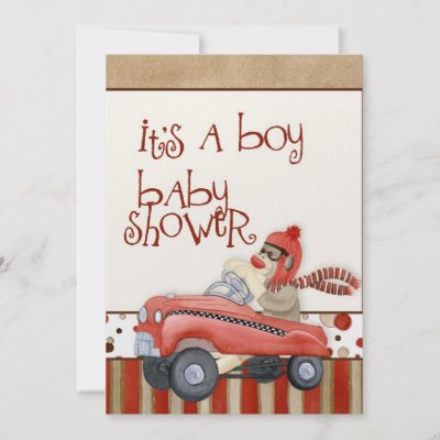  Baby Shower Invitations on Sock Monkey Pedal Car  Boy Baby Shower Invitation From Zazzle Com