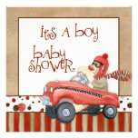 Sock Monkey Pedal Car, Boy Baby Shower Invitation
