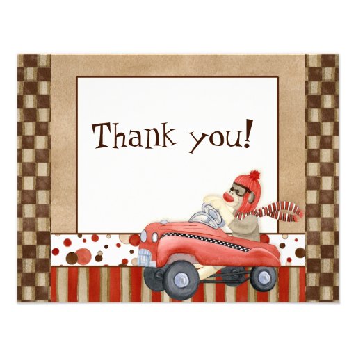 Sock Monkey Pedal Car, Thank You Note Cards Custom Invitations
