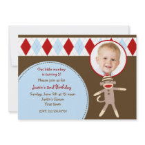 Sock Monkey Photo Birthday Party Invitations