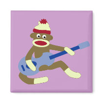 Sock Monkey Playing Blue Guitar Fridge Magnet