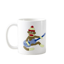 Sock Monkey Playing Blue Guitar Mugs