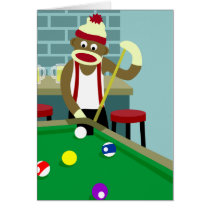 Sock Monkey Pool Billiards Player Card
