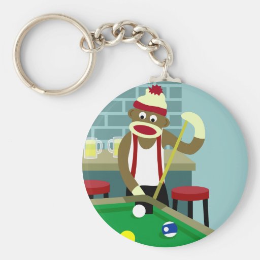 Sock Monkey Pool Billiards Player Key Chain