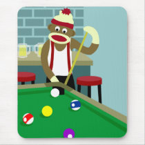 Sock Monkey Pool Billiards Player Mouse Mats