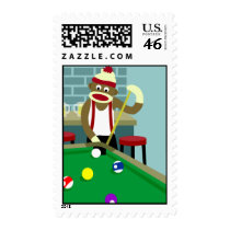 Sock Monkey Pool Billiards Player Stamps