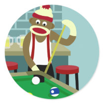Sock Monkey Pool Billiards Player Stickers