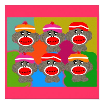 Sock Monkey Poster--Popart--6 Monkeys