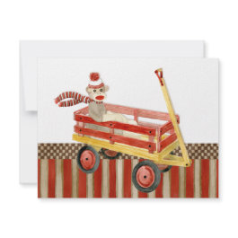 Sock Monkey Red Wagon, Thank You Note Cards invitation
