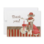 Sock Monkey Retro Tricycle, Thank You Note Cards Custom Invitation