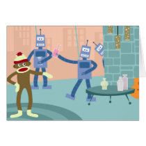 Sock Monkey Robot Cocktail Party Greeting Cards
