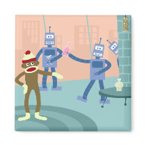 Sock Monkey Robot Cocktail Party magnets by sockmonkeys Sock Monkey Robot Cocktail Party magnets