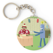 Sock Monkey Robot Waiter Keychains