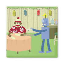 Sock Monkey Robot Waiter Magnets