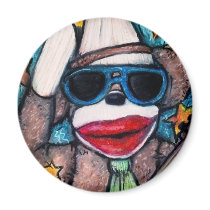 Sock Monkey Rock Star Fridge Magnet